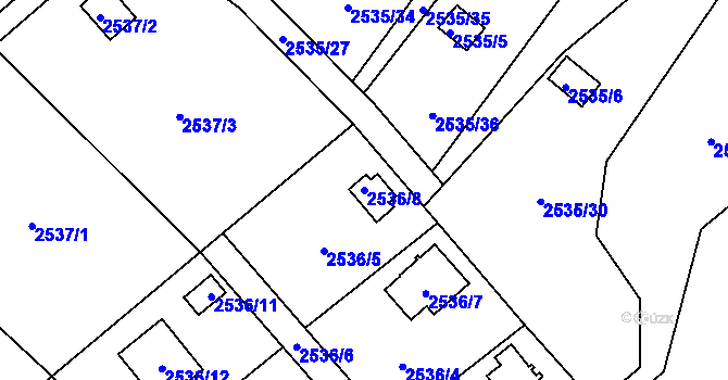 Parcela st. 2536/8 v KÚ Bolevec, Katastrální mapa