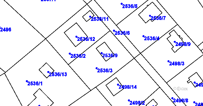 Parcela st. 2536/9 v KÚ Bolevec, Katastrální mapa