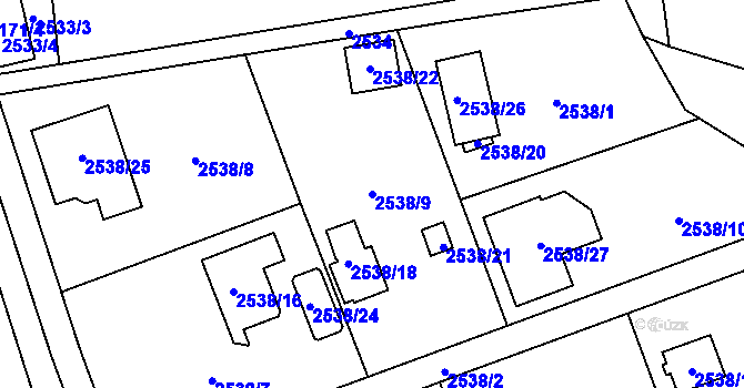 Parcela st. 2538/9 v KÚ Bolevec, Katastrální mapa