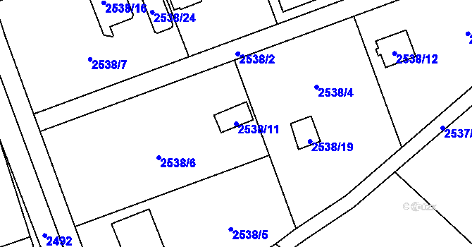 Parcela st. 2538/11 v KÚ Bolevec, Katastrální mapa