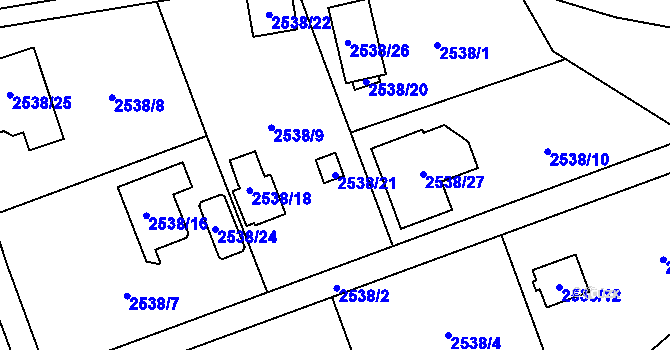 Parcela st. 2538/21 v KÚ Bolevec, Katastrální mapa