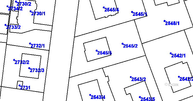 Parcela st. 2545/5 v KÚ Bolevec, Katastrální mapa