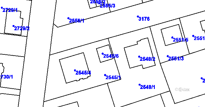 Parcela st. 2545/6 v KÚ Bolevec, Katastrální mapa