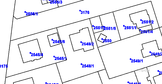 Parcela st. 2548/2 v KÚ Bolevec, Katastrální mapa