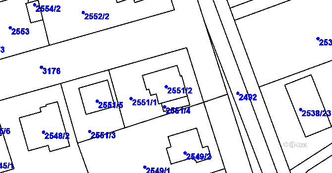 Parcela st. 2551/2 v KÚ Bolevec, Katastrální mapa