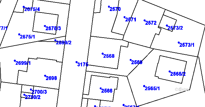 Parcela st. 2568 v KÚ Bolevec, Katastrální mapa