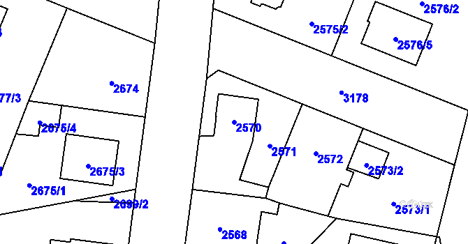 Parcela st. 2570 v KÚ Bolevec, Katastrální mapa
