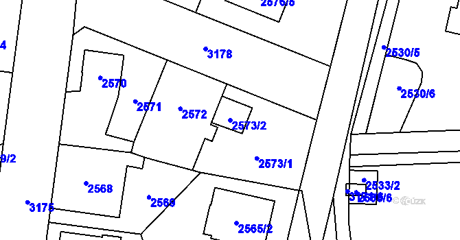 Parcela st. 2573/2 v KÚ Bolevec, Katastrální mapa