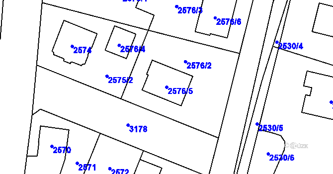 Parcela st. 2576/5 v KÚ Bolevec, Katastrální mapa