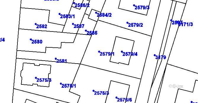 Parcela st. 2579/1 v KÚ Bolevec, Katastrální mapa