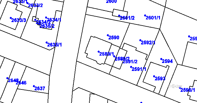 Parcela st. 2589/1 v KÚ Bolevec, Katastrální mapa