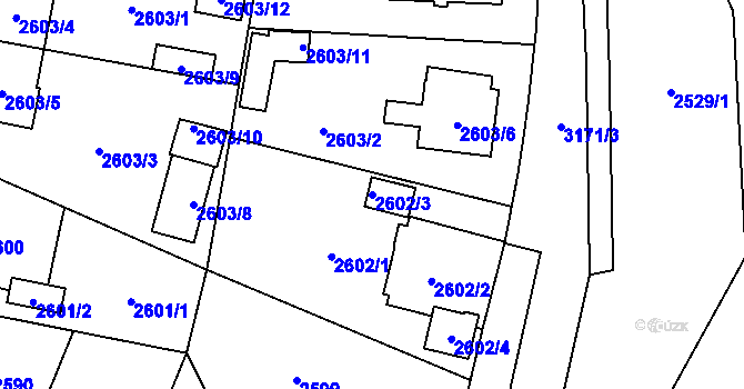 Parcela st. 2602/3 v KÚ Bolevec, Katastrální mapa