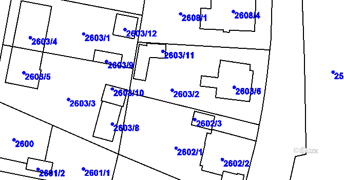 Parcela st. 2603/2 v KÚ Bolevec, Katastrální mapa