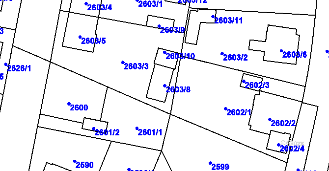 Parcela st. 2603/8 v KÚ Bolevec, Katastrální mapa