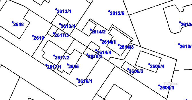 Parcela st. 2614/4 v KÚ Bolevec, Katastrální mapa