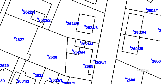 Parcela st. 2626/3 v KÚ Bolevec, Katastrální mapa