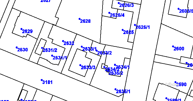 Parcela st. 2633/2 v KÚ Bolevec, Katastrální mapa