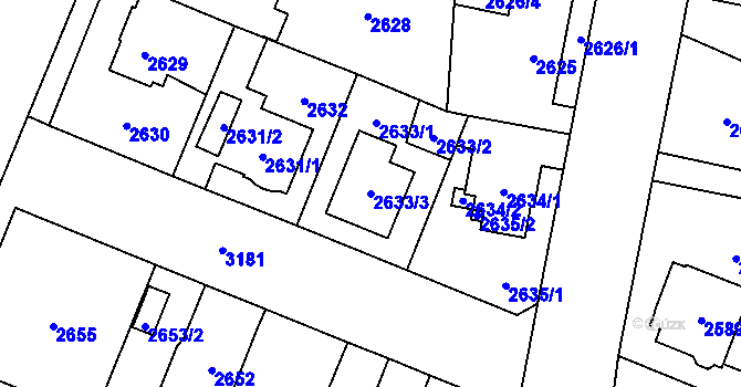 Parcela st. 2633/3 v KÚ Bolevec, Katastrální mapa