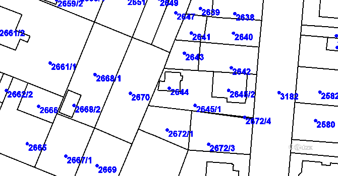Parcela st. 2644 v KÚ Bolevec, Katastrální mapa