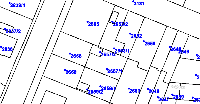 Parcela st. 2657/2 v KÚ Bolevec, Katastrální mapa