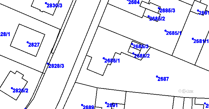 Parcela st. 2686/1 v KÚ Bolevec, Katastrální mapa