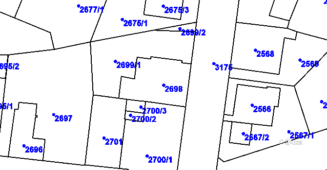 Parcela st. 2698 v KÚ Bolevec, Katastrální mapa