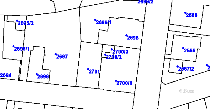 Parcela st. 2700/2 v KÚ Bolevec, Katastrální mapa