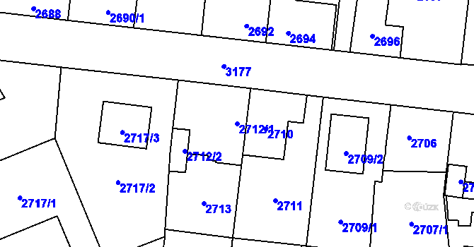 Parcela st. 2712/1 v KÚ Bolevec, Katastrální mapa