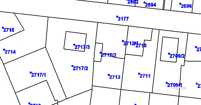 Parcela st. 2712/2 v KÚ Bolevec, Katastrální mapa