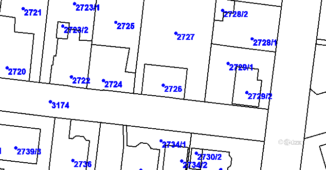 Parcela st. 2726 v KÚ Bolevec, Katastrální mapa