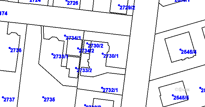 Parcela st. 2730/1 v KÚ Bolevec, Katastrální mapa
