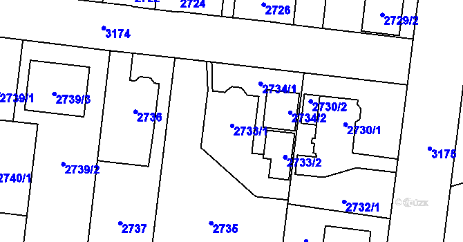 Parcela st. 2733 v KÚ Bolevec, Katastrální mapa