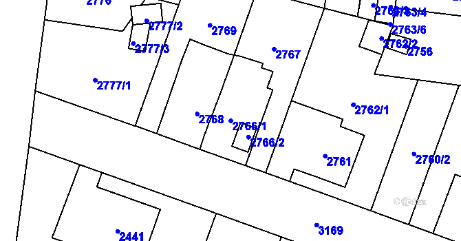 Parcela st. 2766/1 v KÚ Bolevec, Katastrální mapa