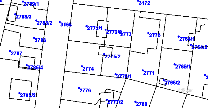 Parcela st. 2775/2 v KÚ Bolevec, Katastrální mapa