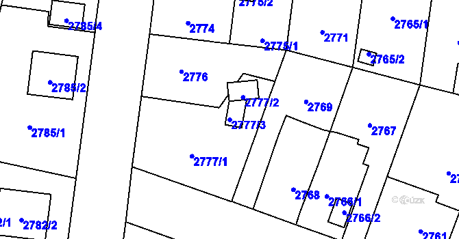 Parcela st. 2777/3 v KÚ Bolevec, Katastrální mapa