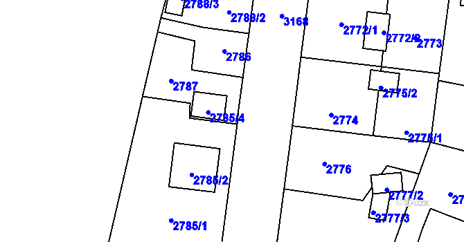 Parcela st. 2785/3 v KÚ Bolevec, Katastrální mapa