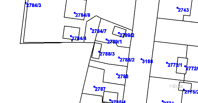 Parcela st. 2788/3 v KÚ Bolevec, Katastrální mapa