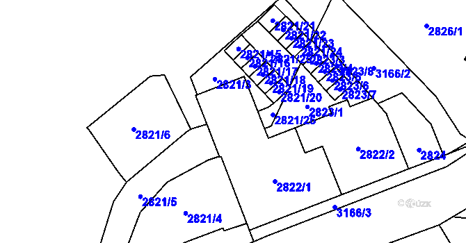 Parcela st. 2821/9 v KÚ Bolevec, Katastrální mapa