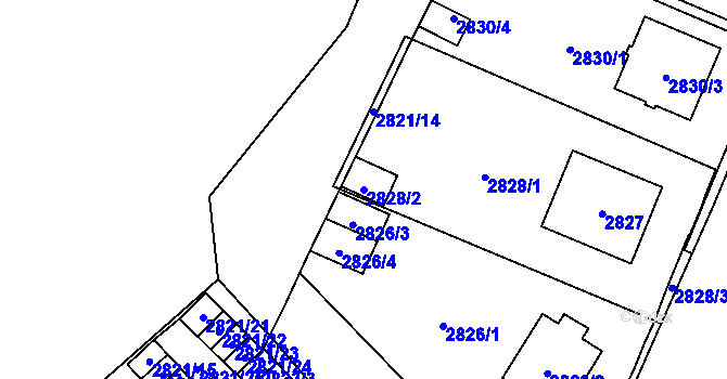Parcela st. 2828/2 v KÚ Bolevec, Katastrální mapa