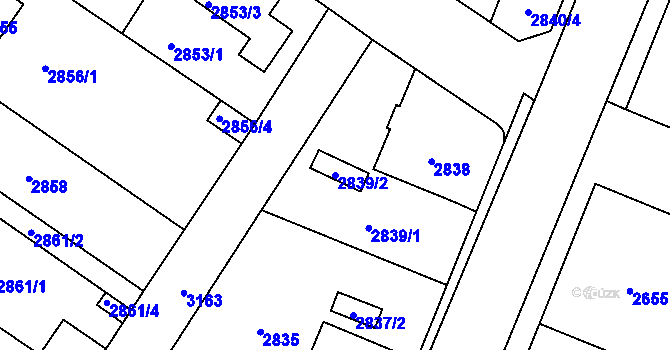 Parcela st. 2839/2 v KÚ Bolevec, Katastrální mapa