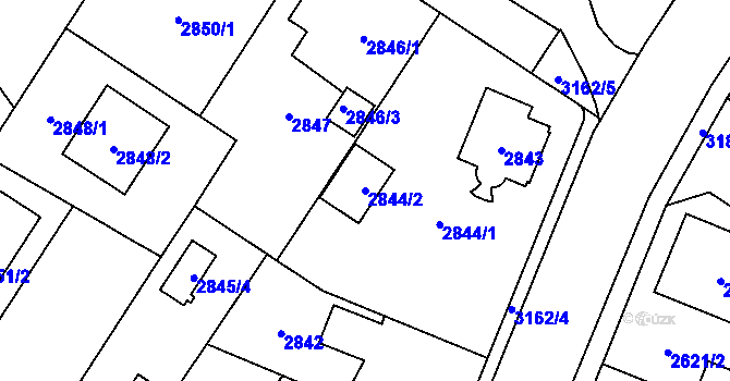 Parcela st. 2844/2 v KÚ Bolevec, Katastrální mapa