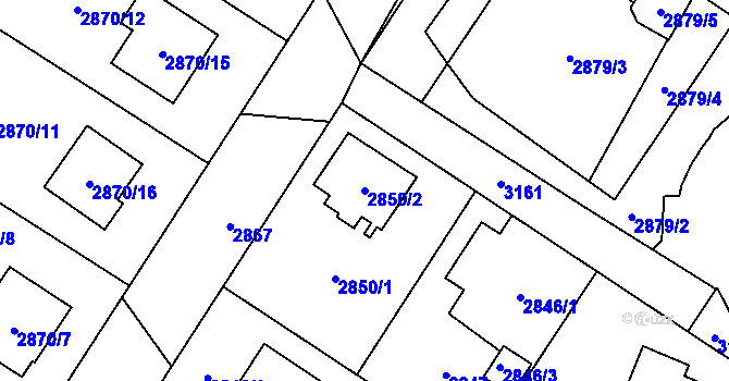 Parcela st. 2850/2 v KÚ Bolevec, Katastrální mapa