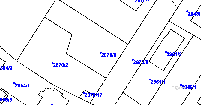 Parcela st. 2870/5 v KÚ Bolevec, Katastrální mapa
