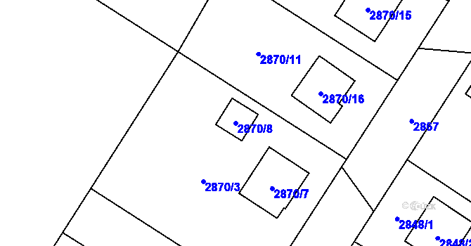 Parcela st. 2870/8 v KÚ Bolevec, Katastrální mapa