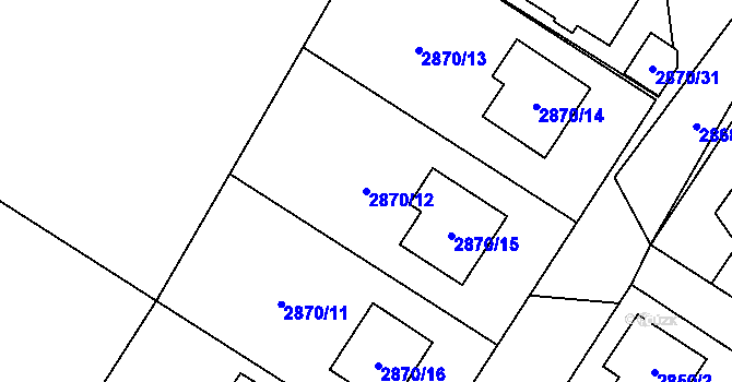 Parcela st. 2870/12 v KÚ Bolevec, Katastrální mapa