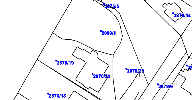 Parcela st. 2870/18 v KÚ Bolevec, Katastrální mapa