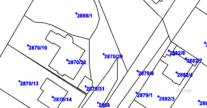 Parcela st. 2870/20 v KÚ Bolevec, Katastrální mapa