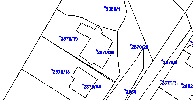 Parcela st. 2870/22 v KÚ Bolevec, Katastrální mapa