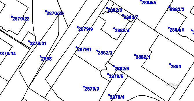 Parcela st. 2882/3 v KÚ Bolevec, Katastrální mapa