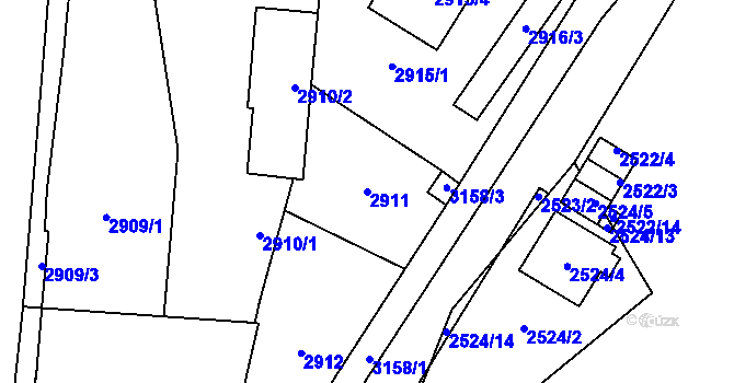 Parcela st. 2911 v KÚ Bolevec, Katastrální mapa